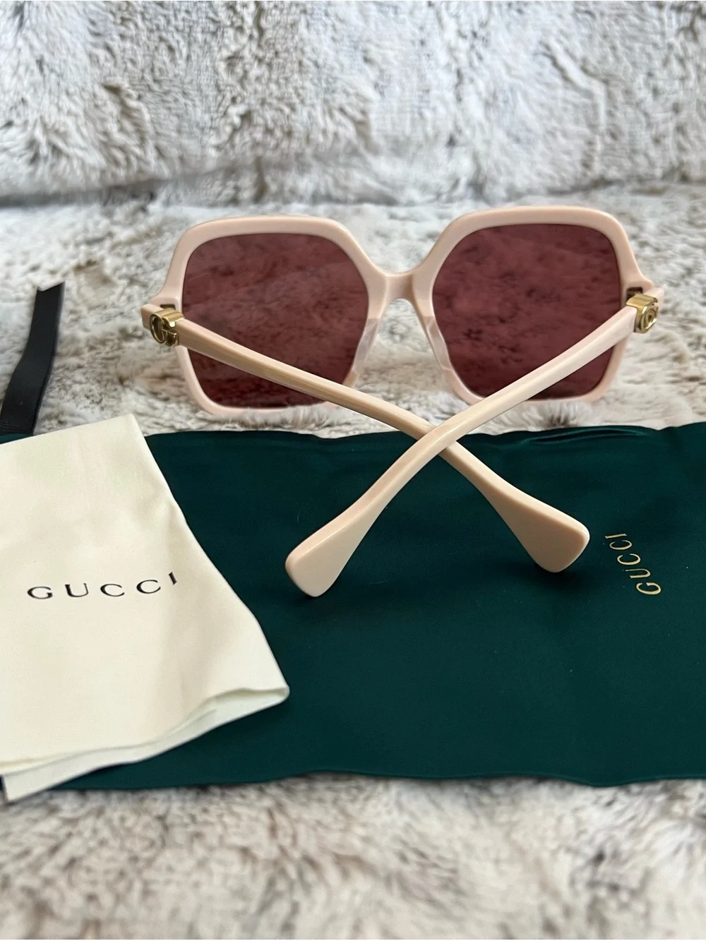 Gucci Cream Frame Sunglasses with Rose-Tinted Lenses